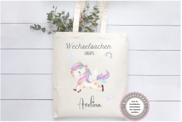 Einhorn Wechselwäsche Beutel Wechselkleidung Name (personalisiert) Kindergarten Wunschname KITA Kindergarten Einschulung Lüttentüddel®